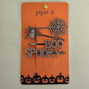 PIPER K Crystal Halloween Bobby Pins | Large Size | Boo Spooky Spider Web NEW